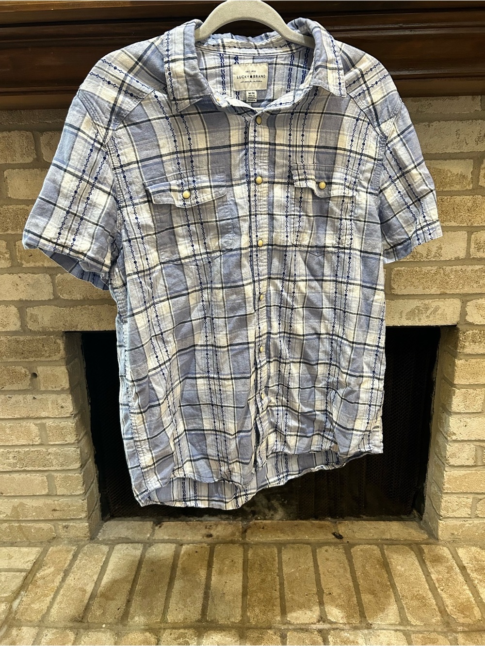 Lucky Brand Women’s Short-Sleeve Blue Plaid Shirt EUC